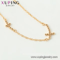 44516 wholesale fashion 18k gold color religion double cross necklace with stone for women